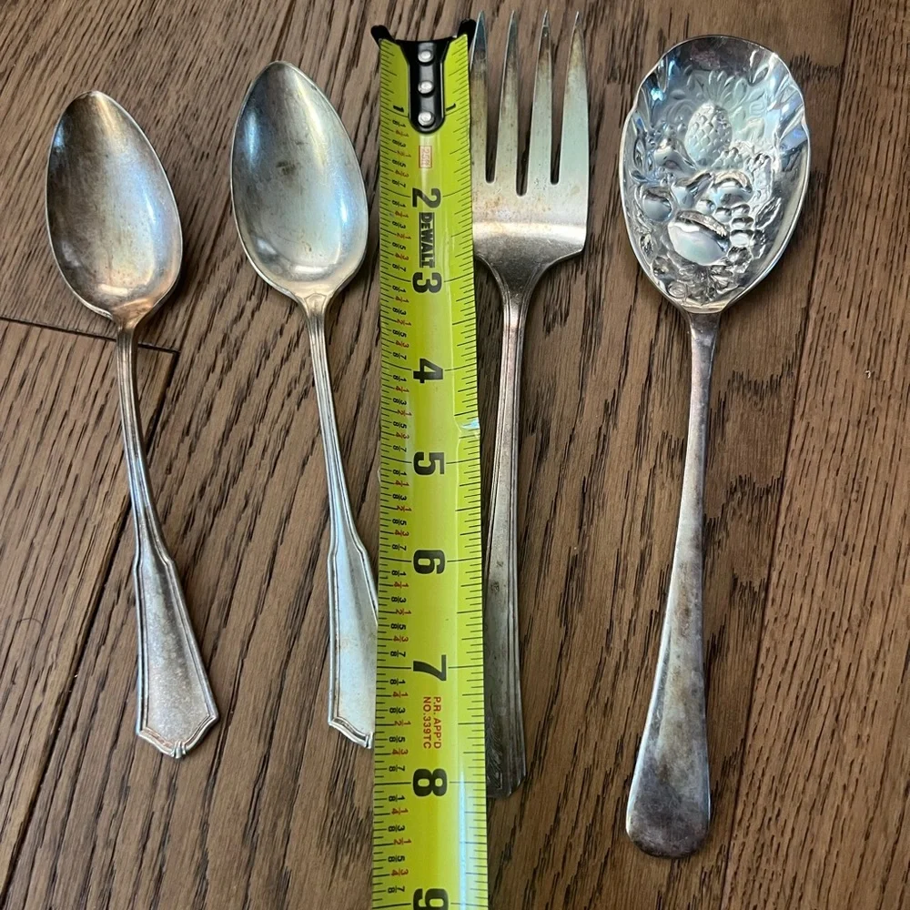 Vintage Silver plated serving fork and Spoons